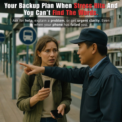 Two people at a bus stop with text about backup plans for stress.