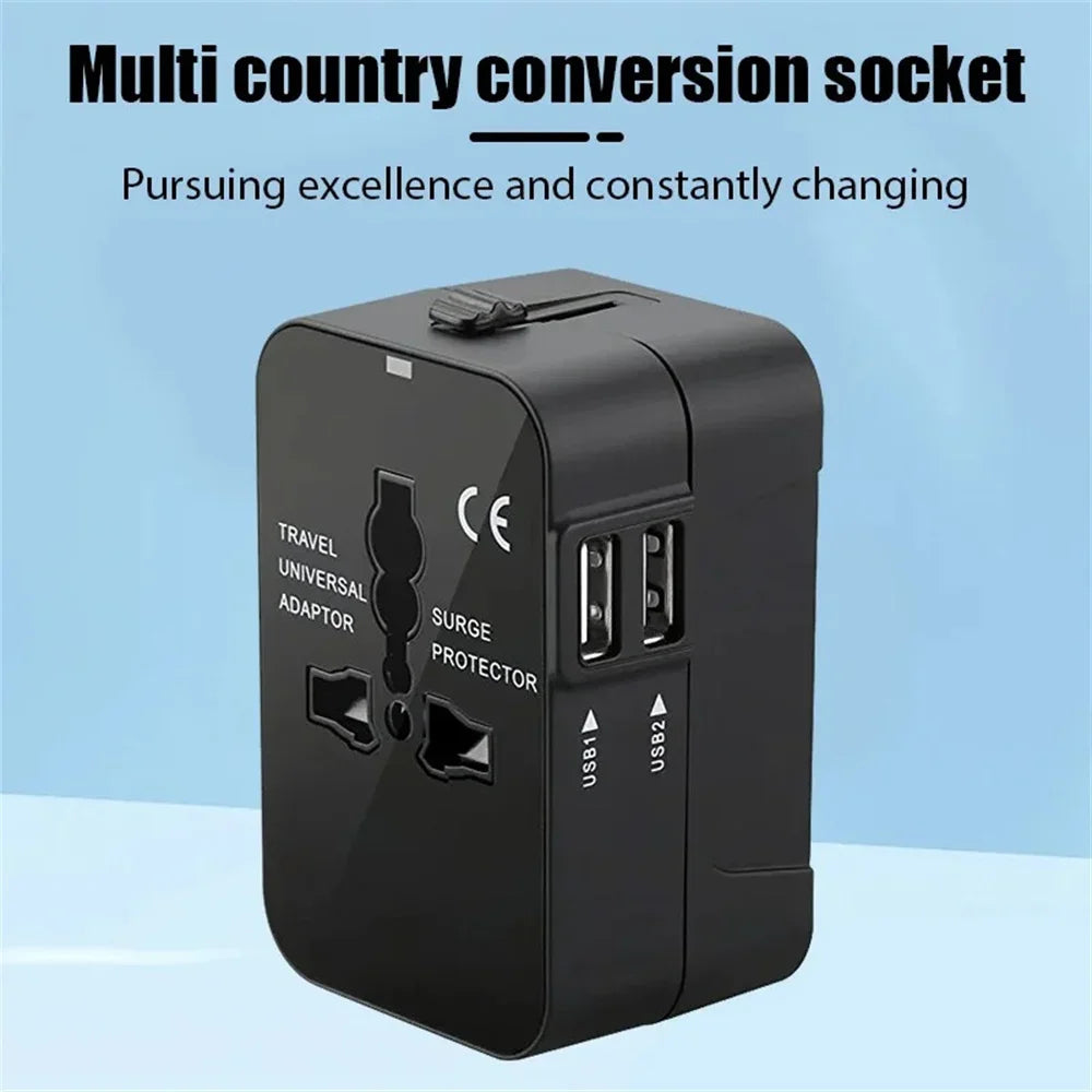 Universal Travel AC Power Adapter with Dual USB Ports EU US UK AU Outlet Converter Socket Plug Global Conversion Charger