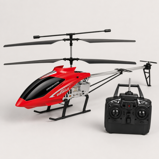 Large red RC helicopter with remote controller