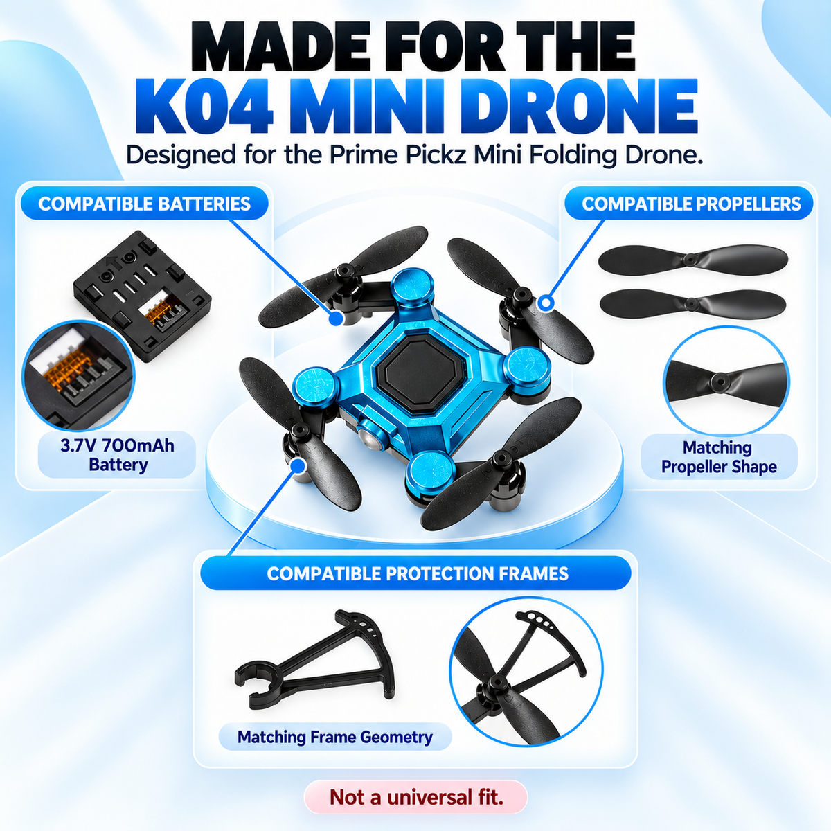 Accessory compatibility guide for the Prime Pickz K04 Mini Folding Drone